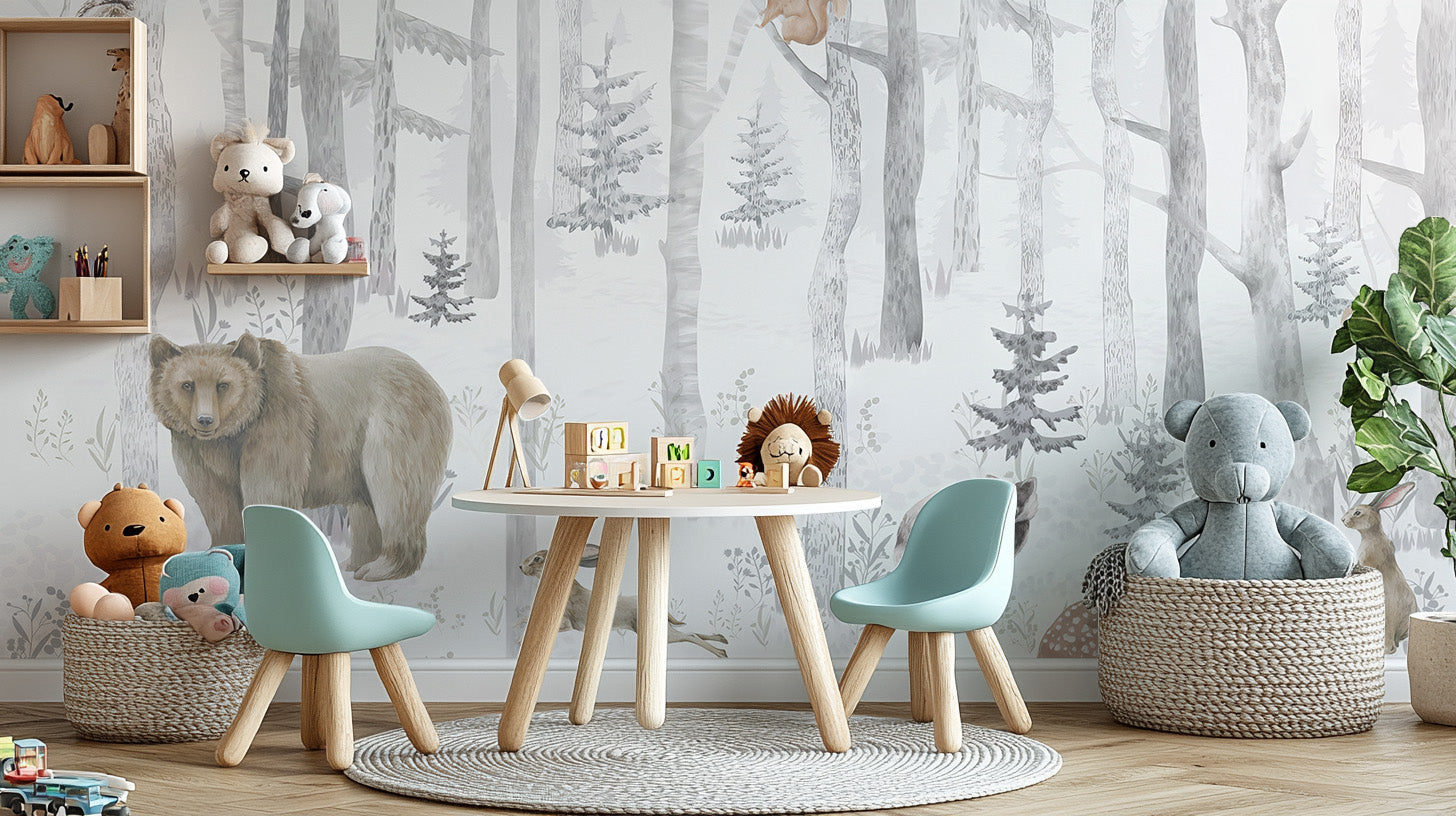 Winter Wildlife Wallpaper Mural with snowy details