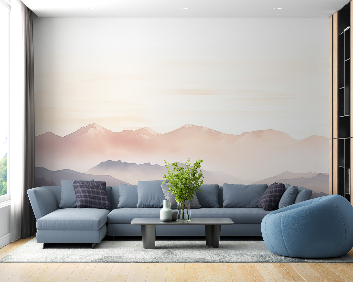 Foggy hills mural with a serene, misty landscape feel.
