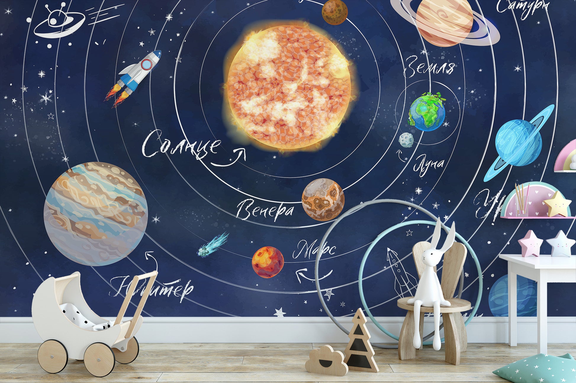 Stellar space exploration mural for interiors.
