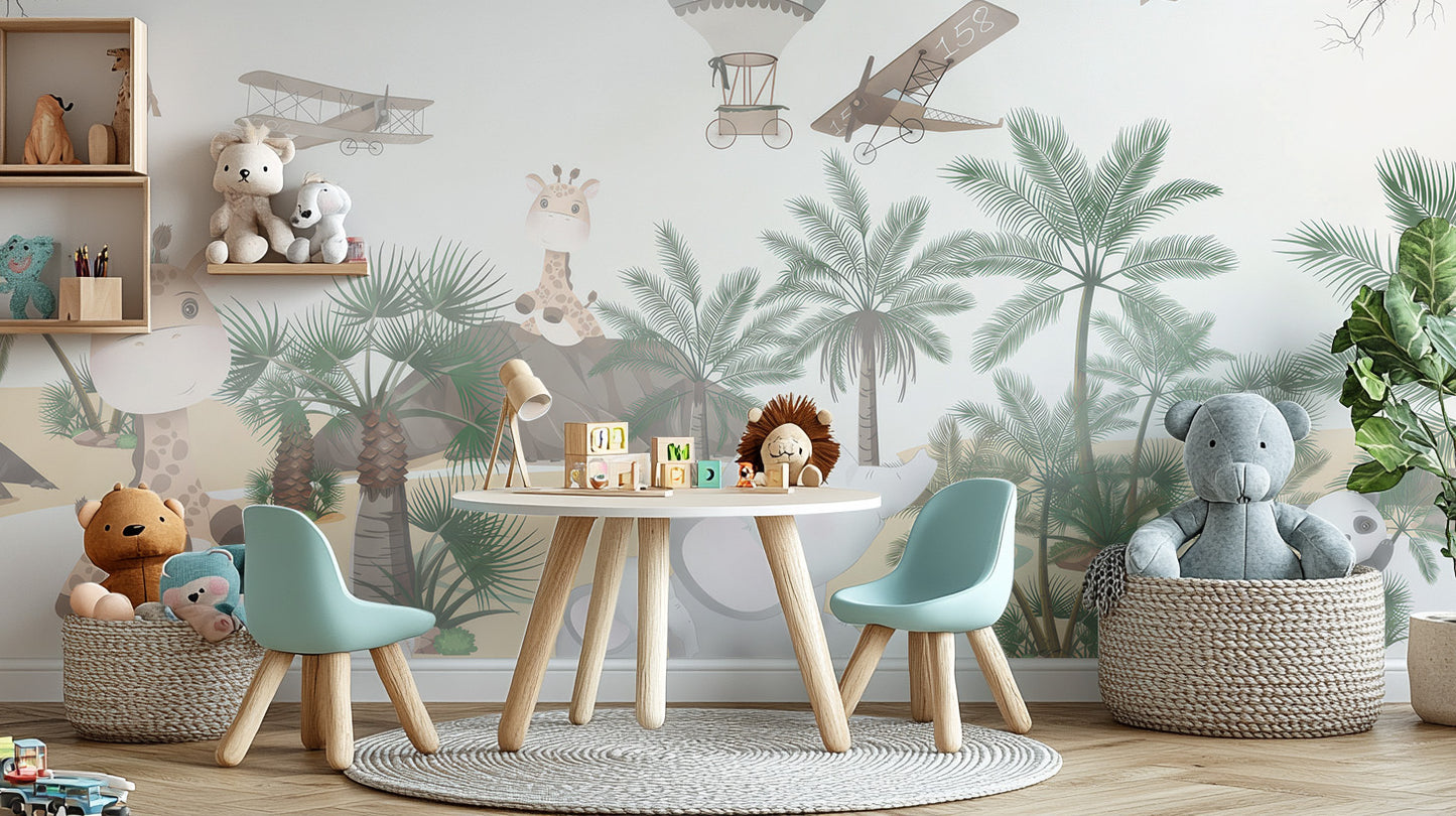 Cute Animal Safari Wall Mural for a jungle adventure