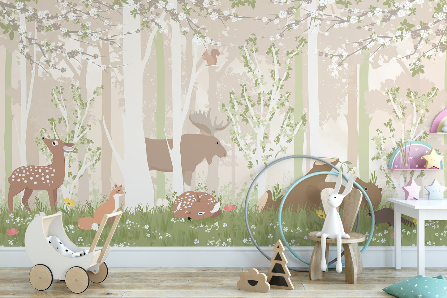 Fun cute wildlife wallpaper mural with animals
