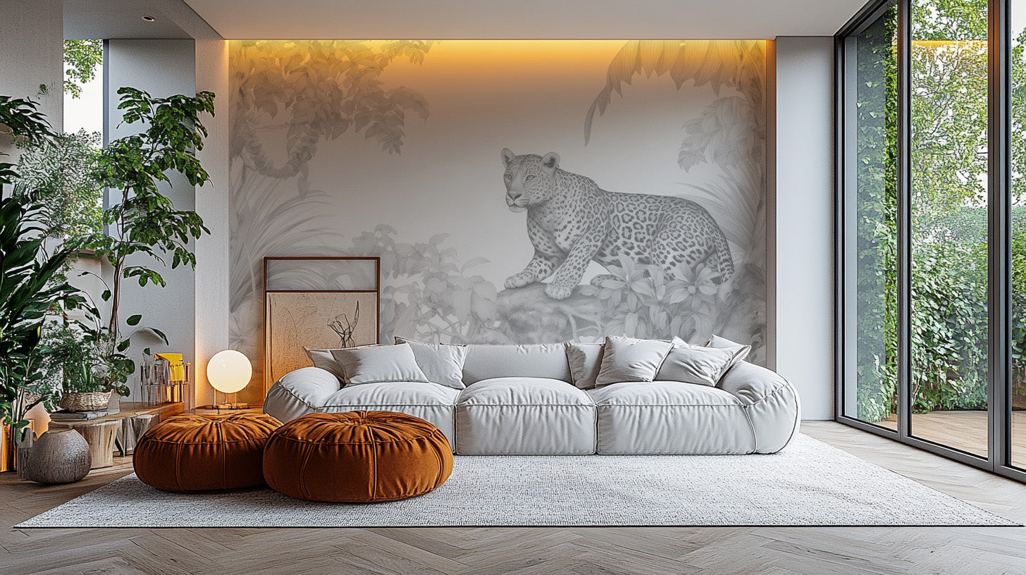 Peaceful leopard in forest wallpaper for tranquil spaces



