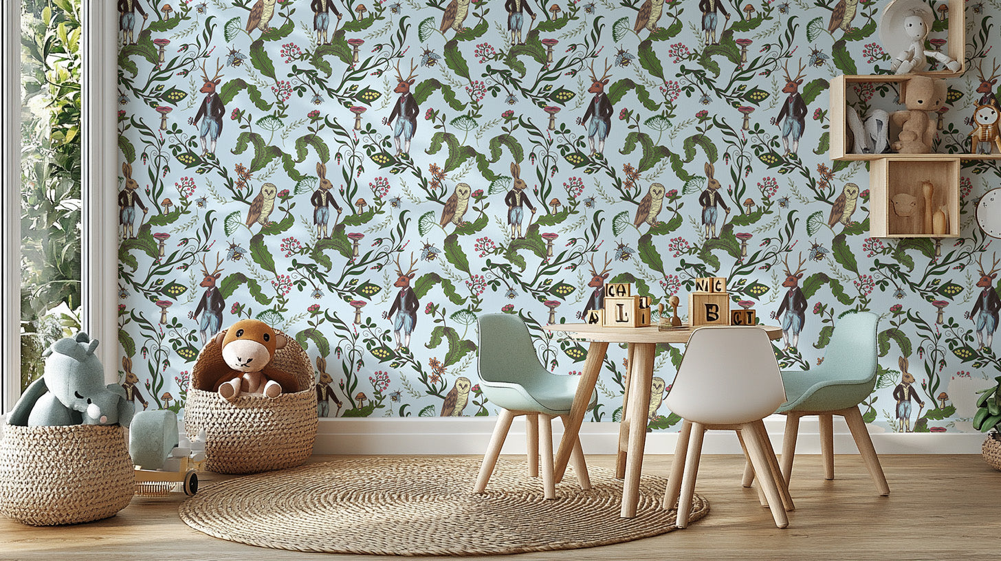 Wildlife wallpaper mural with leaves owl
