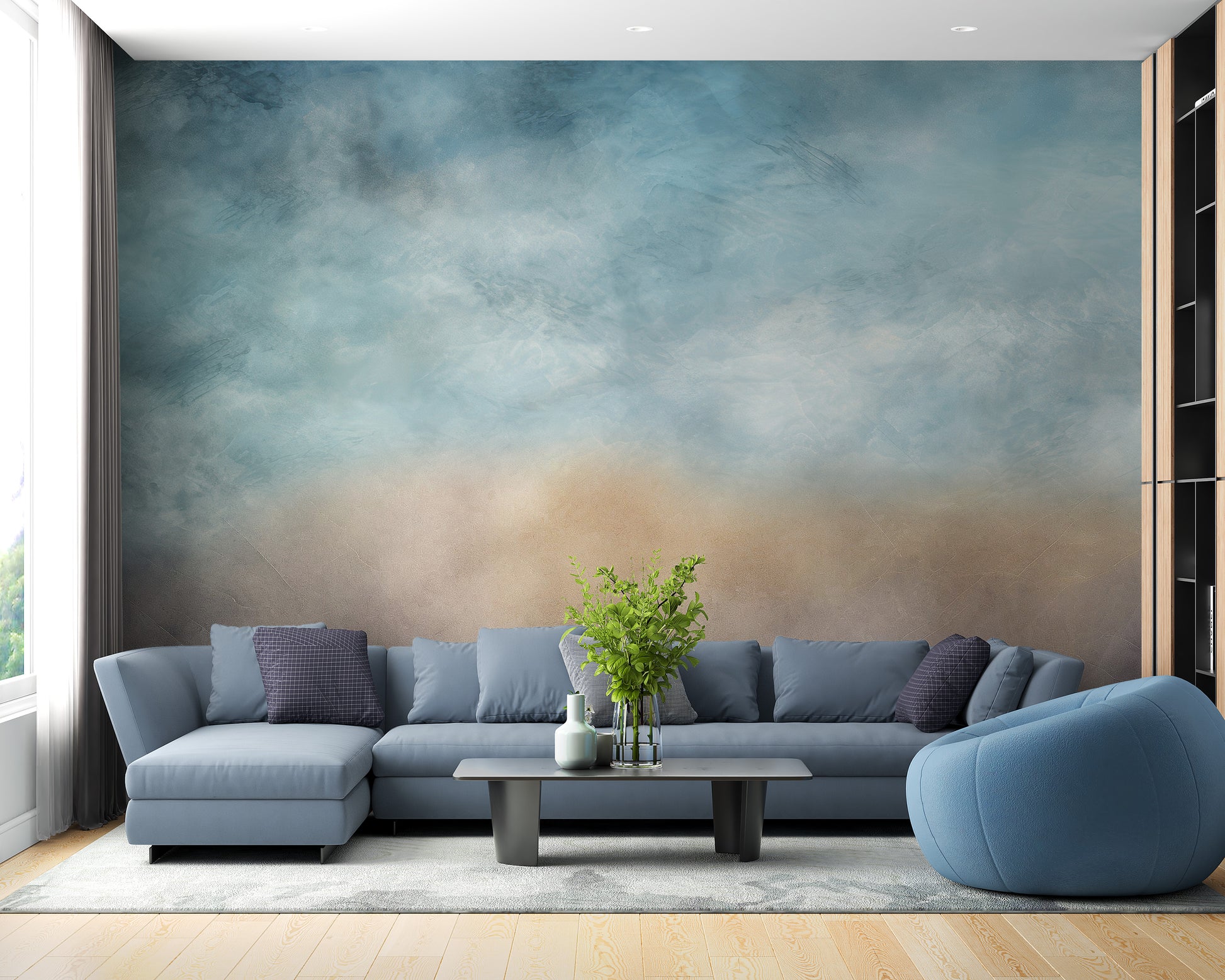 Soft gray cloud ombre wallpaper for calming rooms
