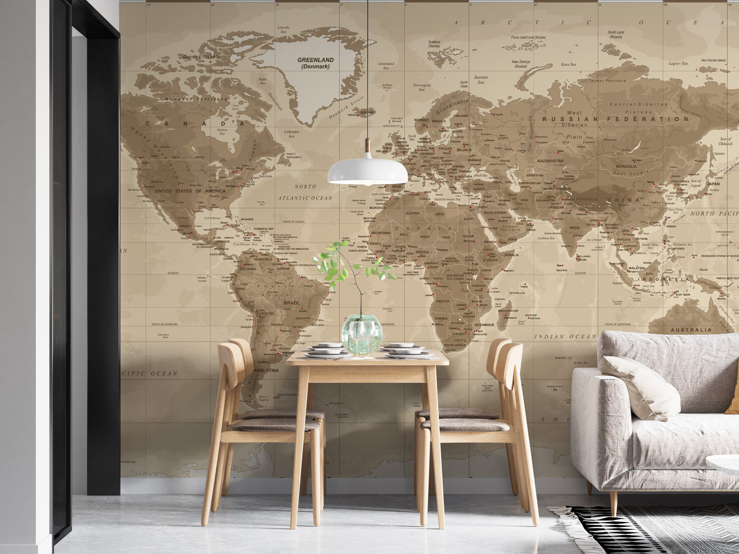 Classic brown-toned map wallpaper for a timeless look