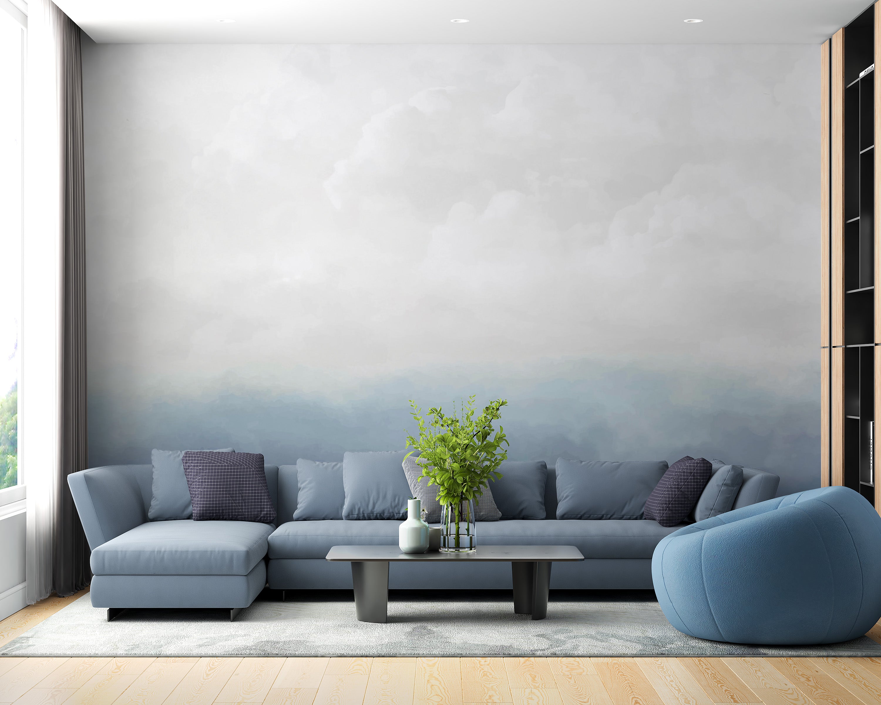 Calm blue sky wallpaper mural for serene room decor
