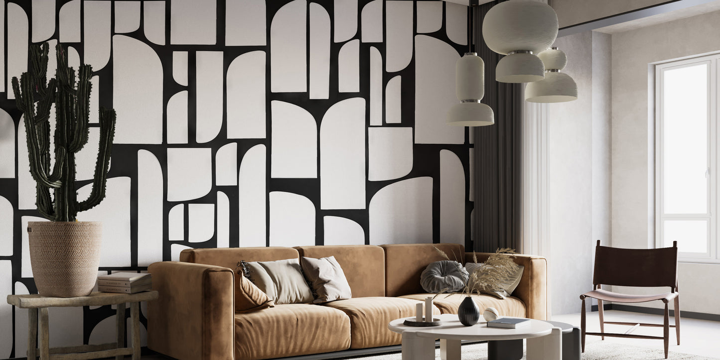 Monochrome Arches Design Wall Mural