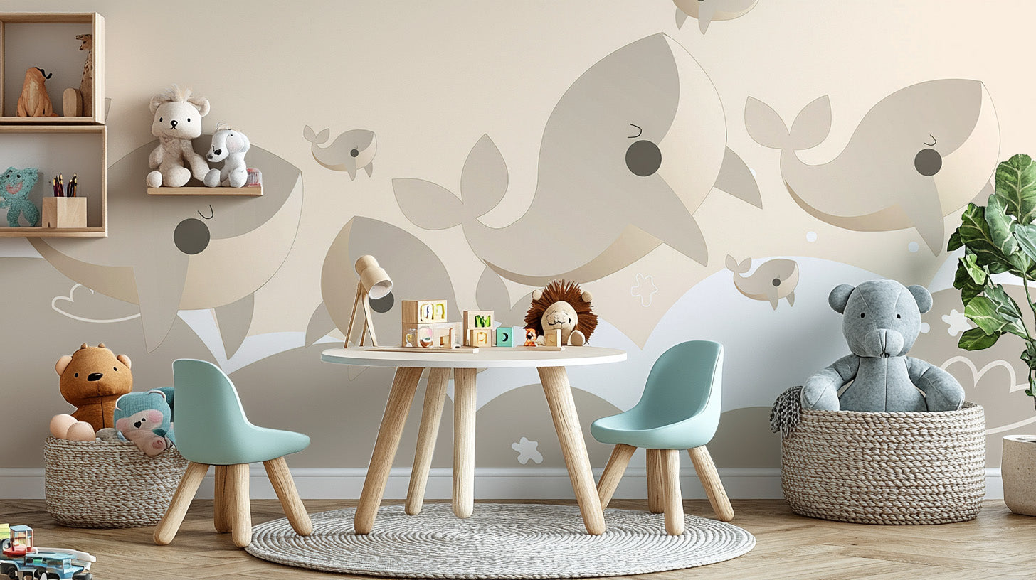 Playful Whales Nursery Wall Mural for a fun look