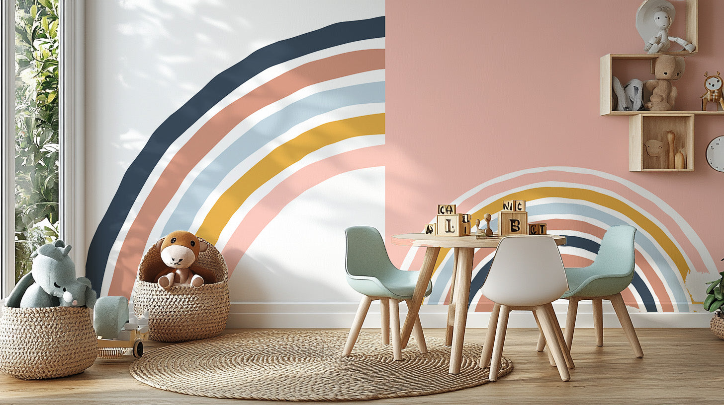 Vibrant striped wallpaper mural design
