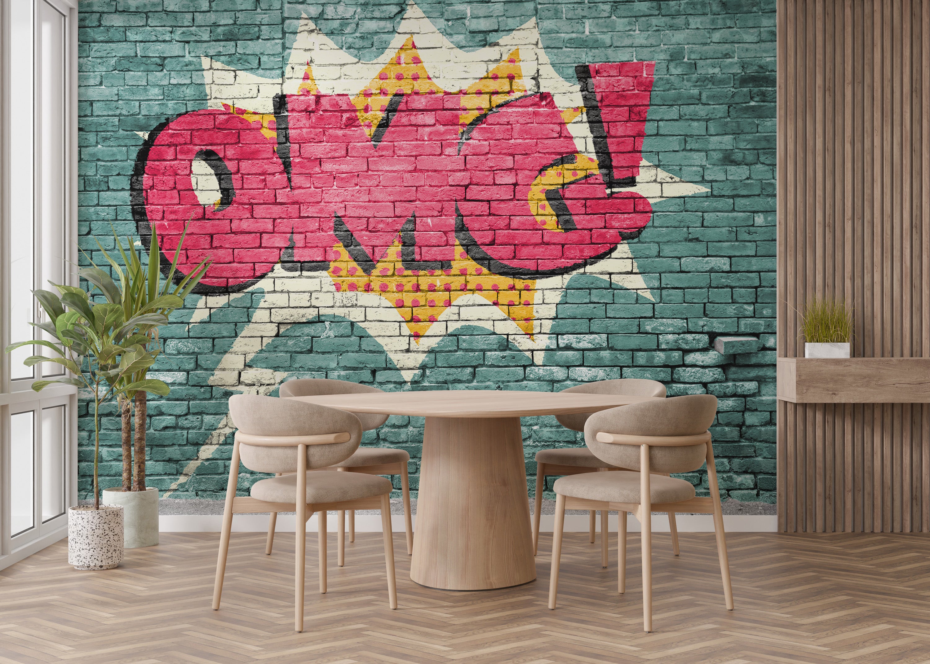 Bold OMG graffiti wall mural with bright colors
