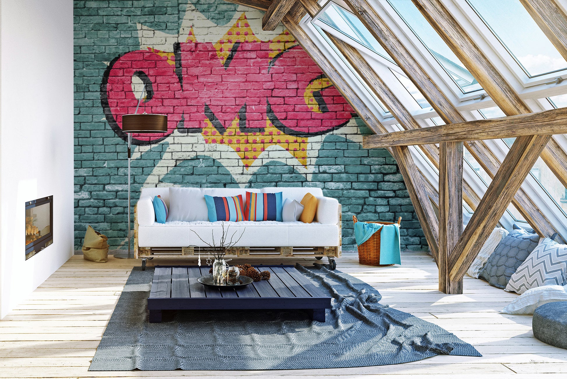 Colorful urban OMG graffiti mural wallpaper
