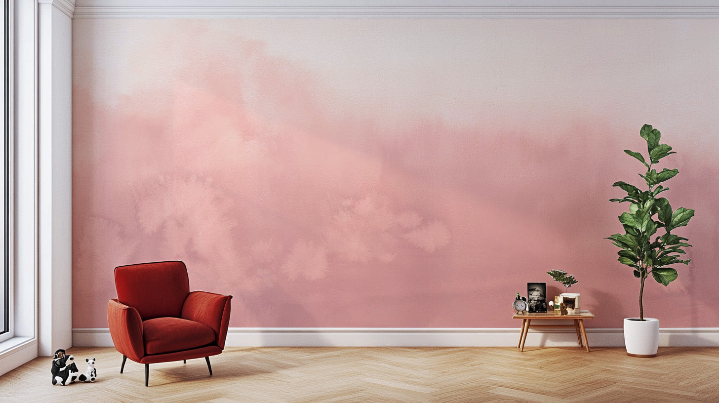 Gentle pink ombre wallpaper mural with a watercolor effect
