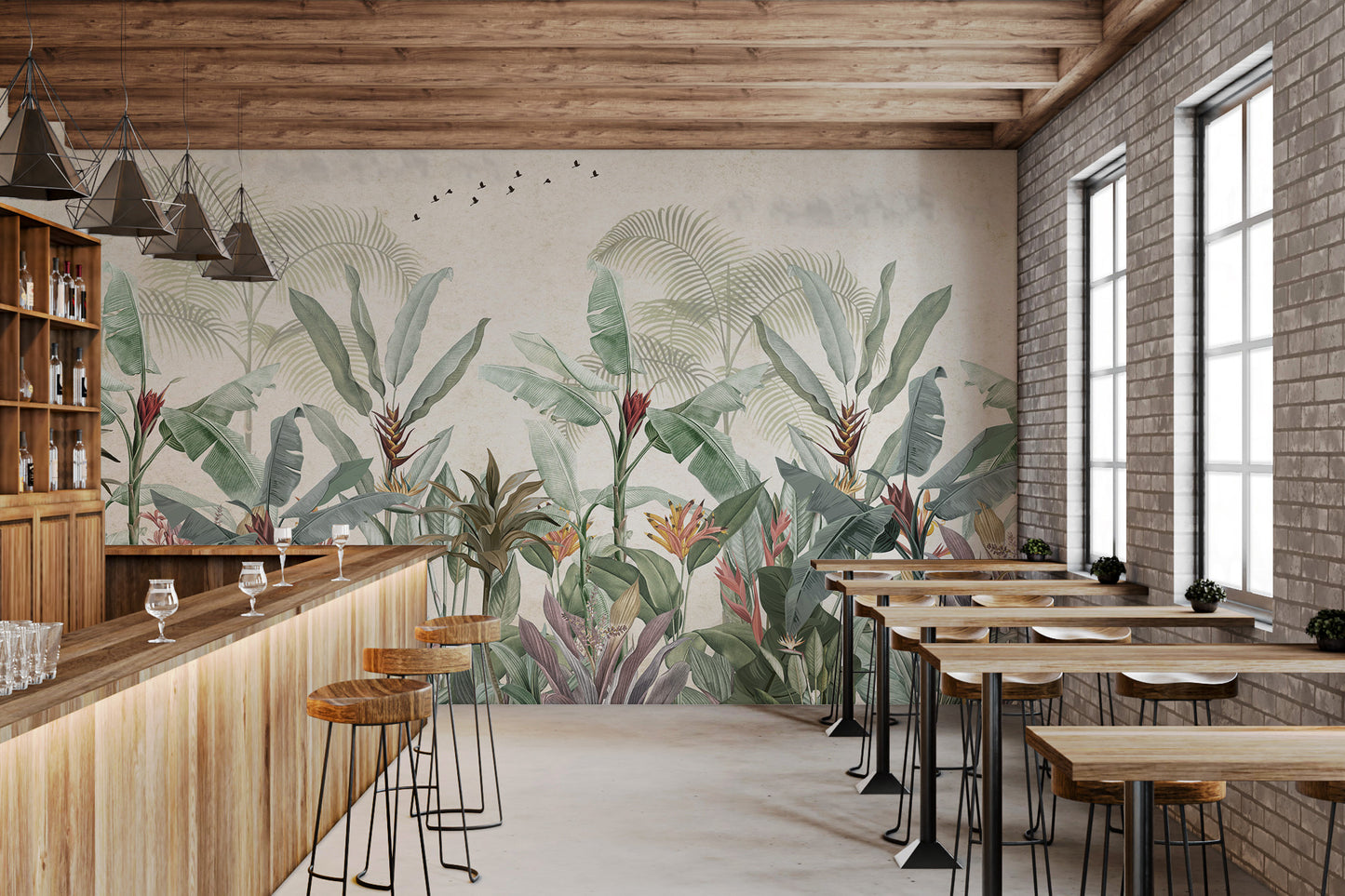 Vintage Tropical Botanical Leaf Mural