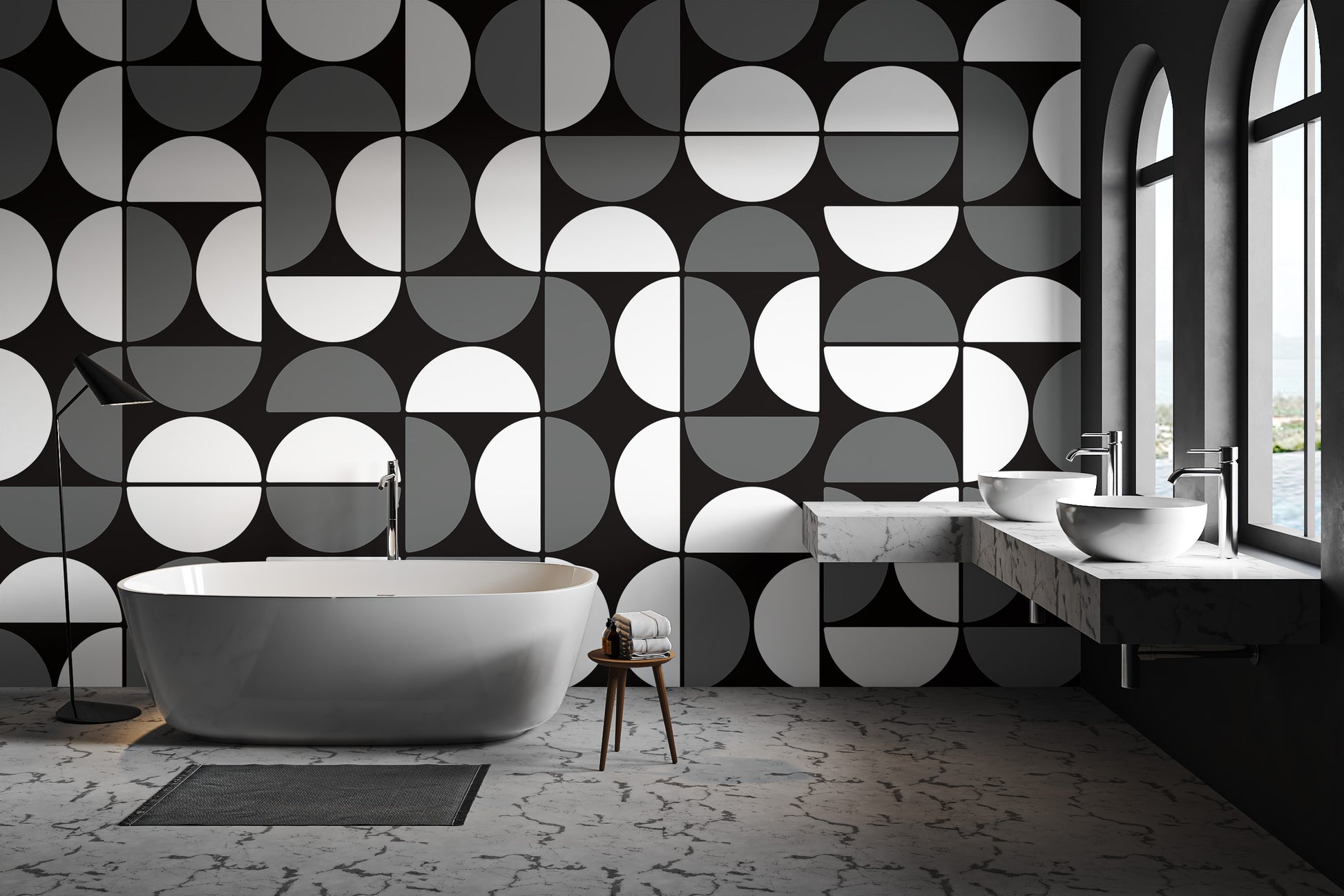 Black and white geometric wallpaper with bold design
