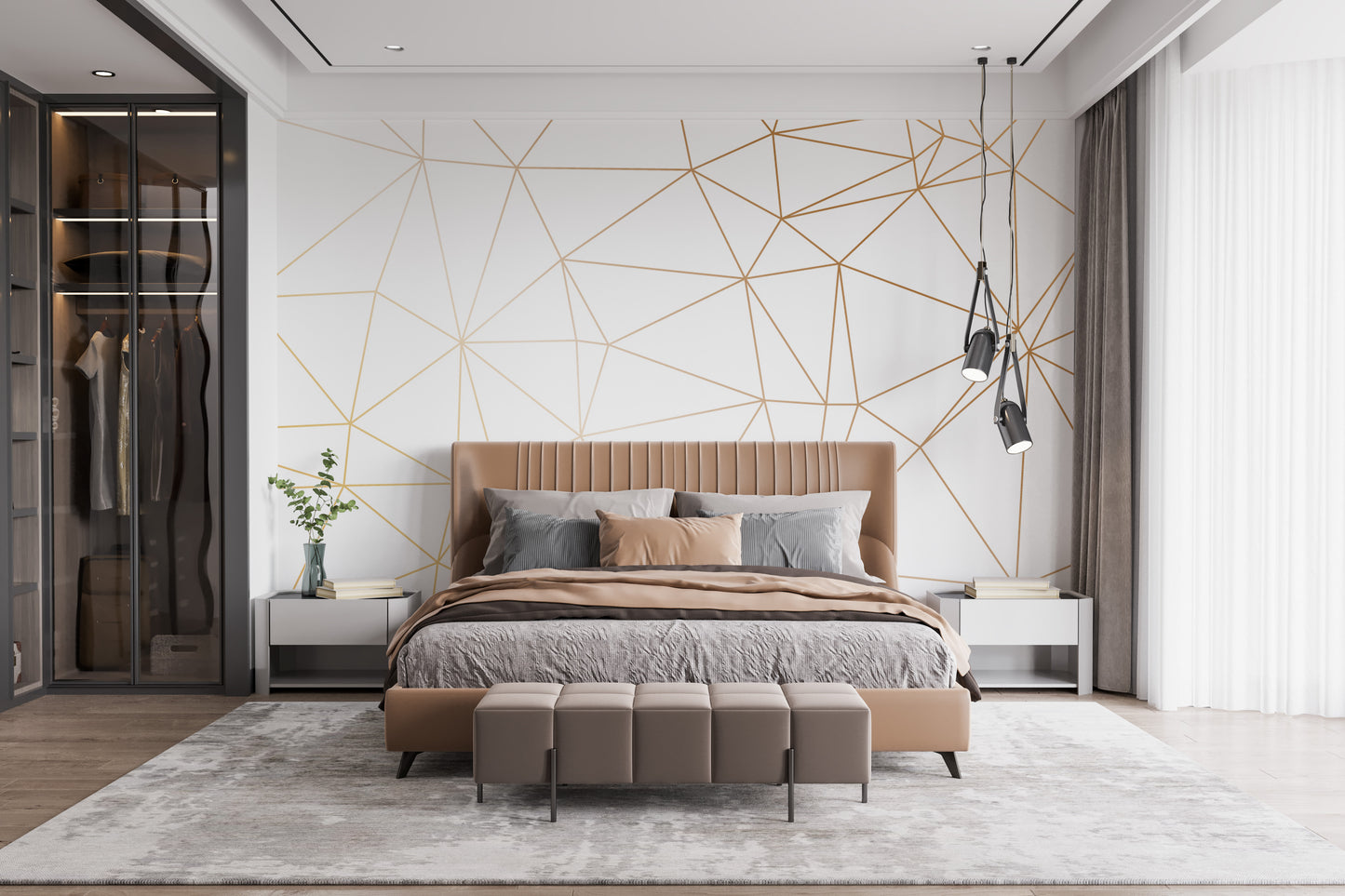 Bold luxury mural featuring geometric shimmer
