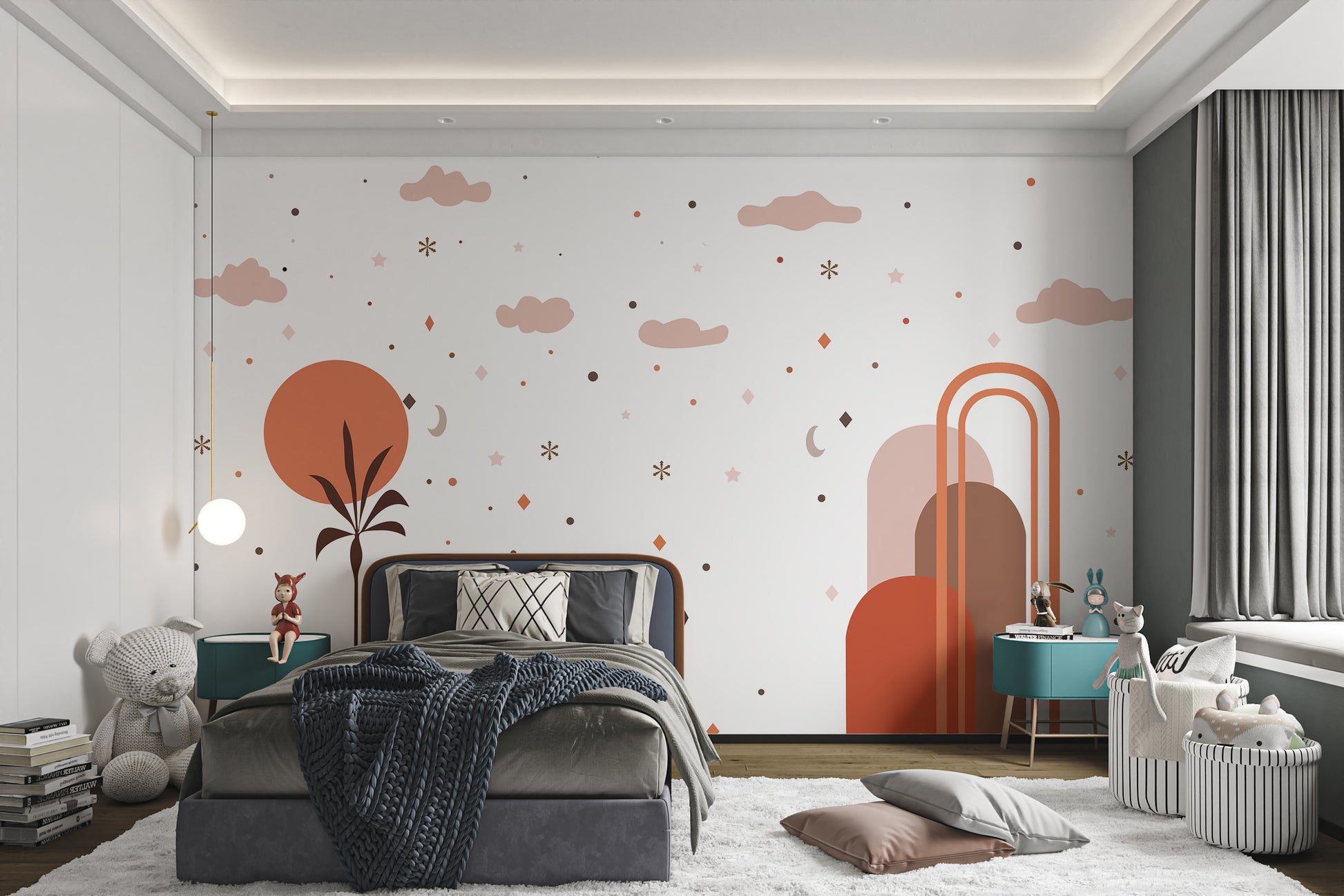 Dreamy sky wall art creating a soothing ambiance