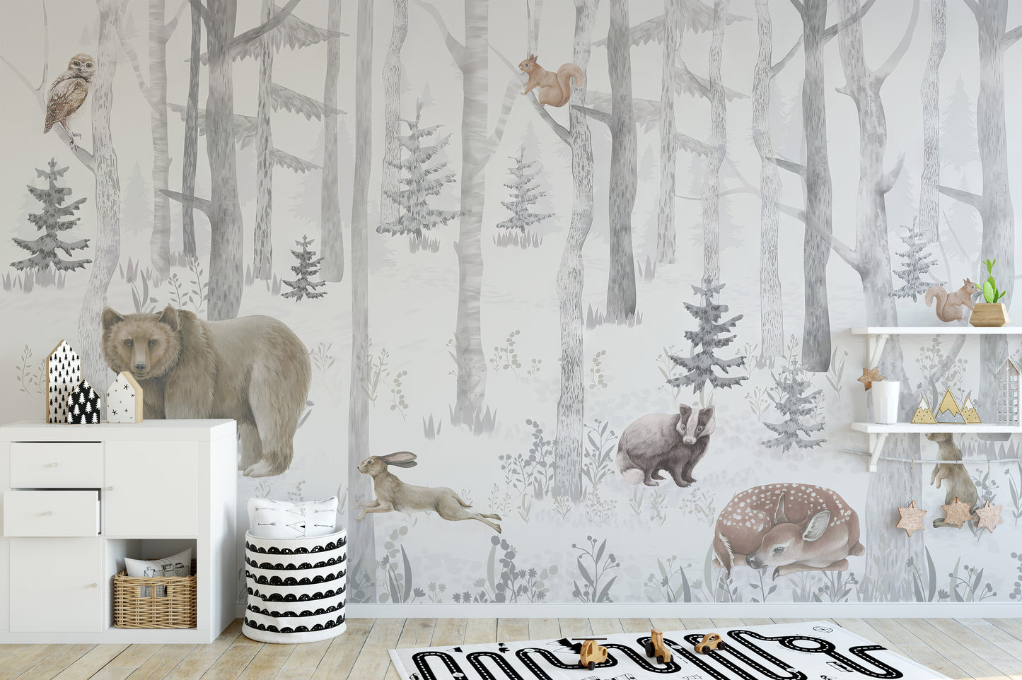 Winter Wildlife Wall Mural with wildlife in snow