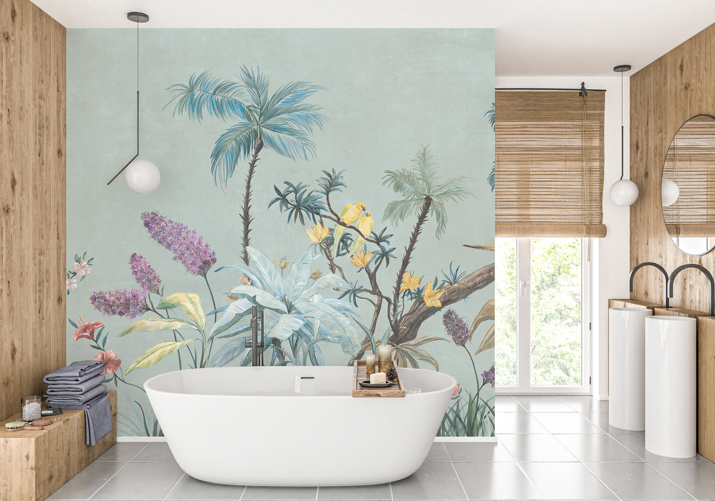 Lush green boho mural