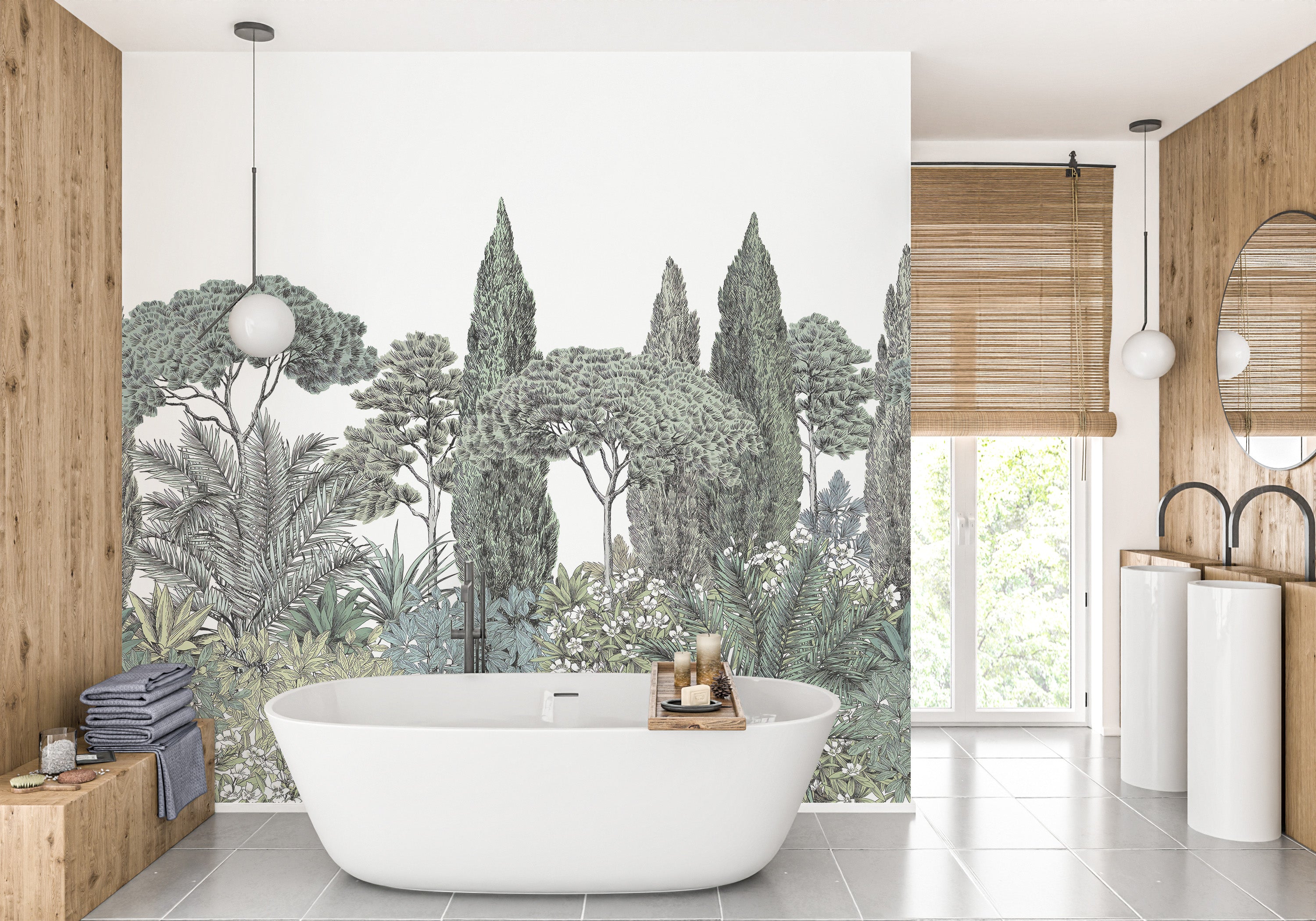 Greenery-rich mural of a tropical jungle scene