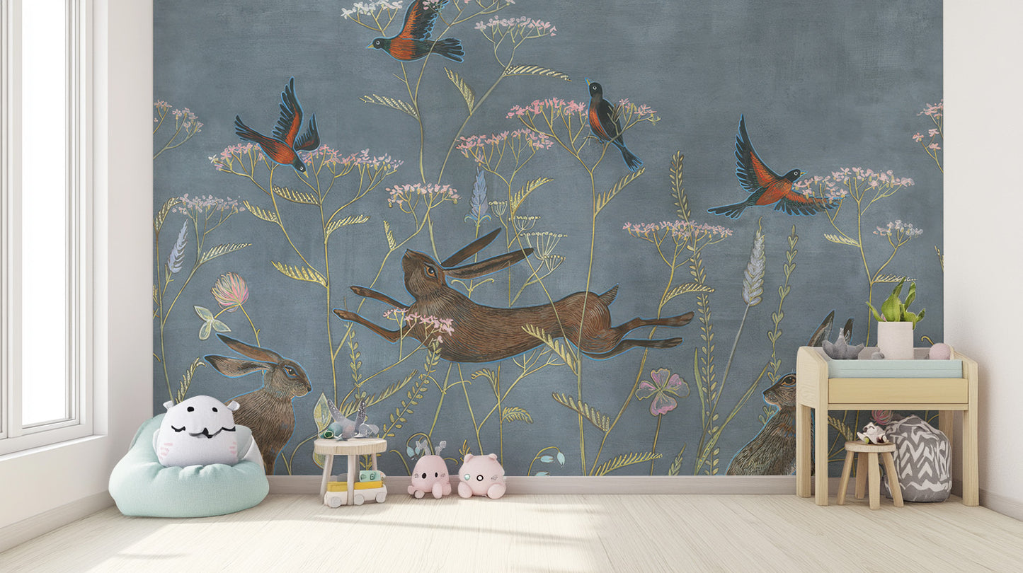 Room wallpaper featuring a spring meadow design