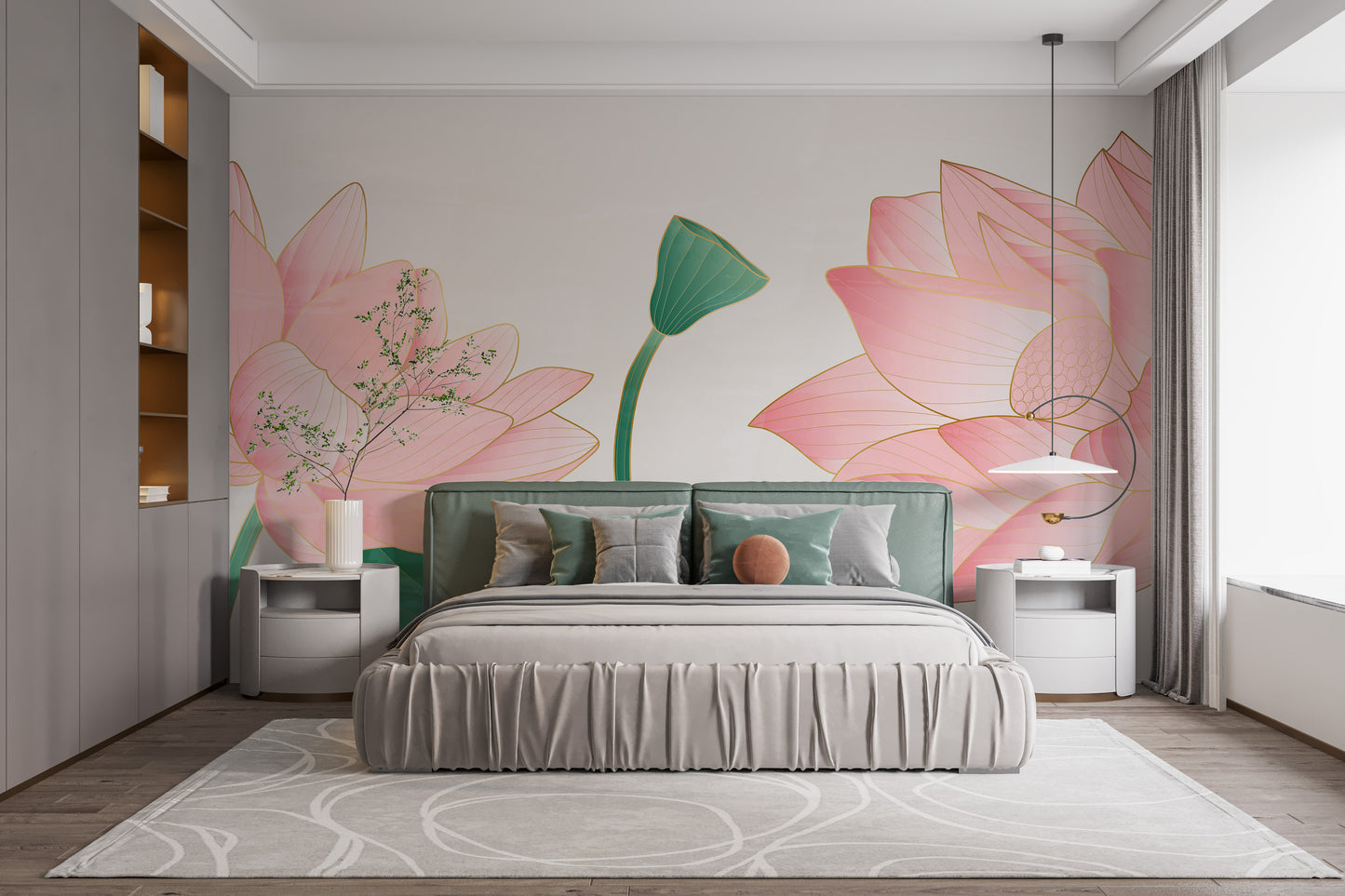 Elegant floral mural with golden hues
