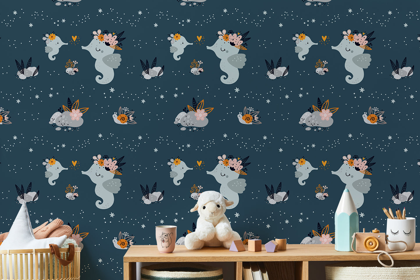 Adorable baby sea animals wallpaper with repeat pattern