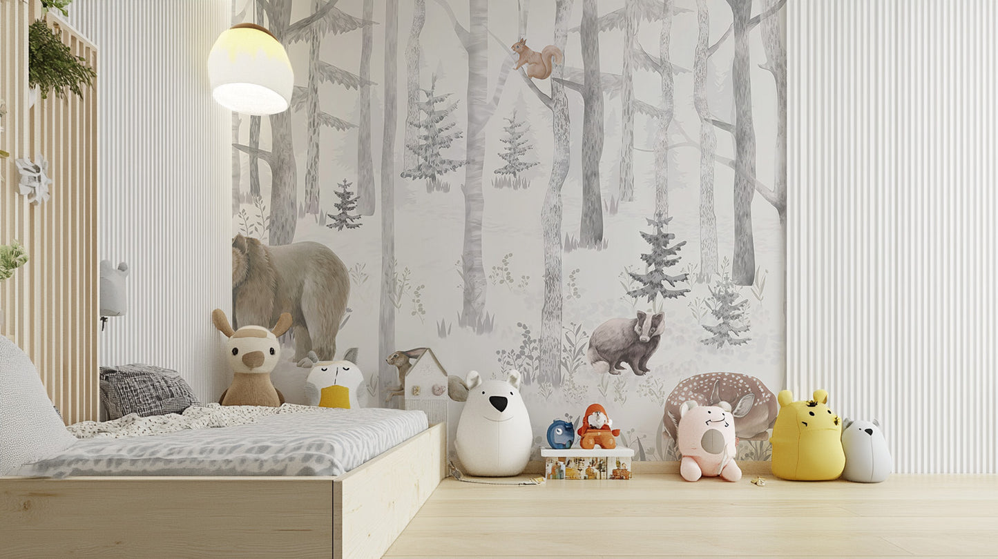 Winter Wildlife Wall Mural for a cozy, rustic feel