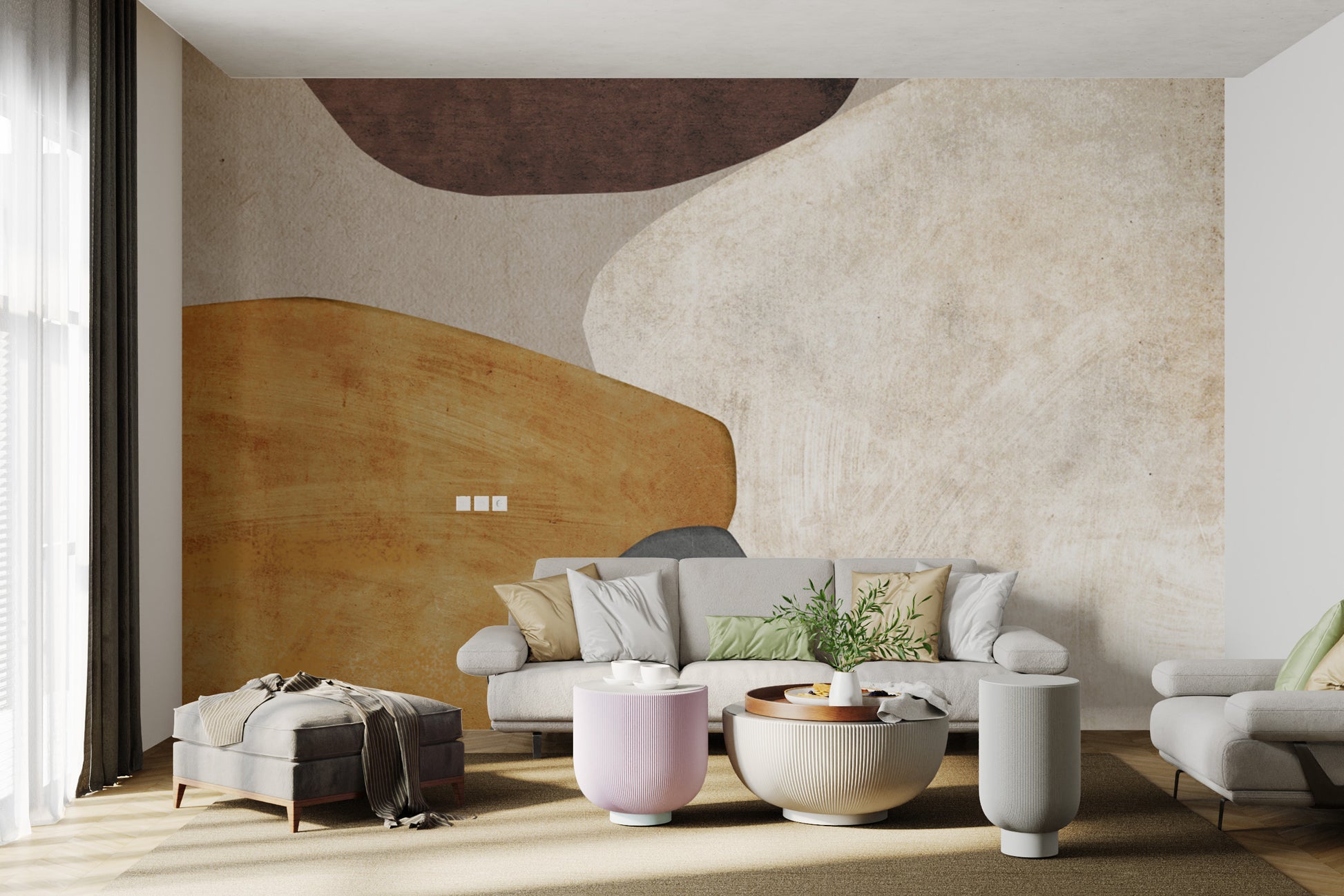 Wall mural featuring bold abstract organic shapes