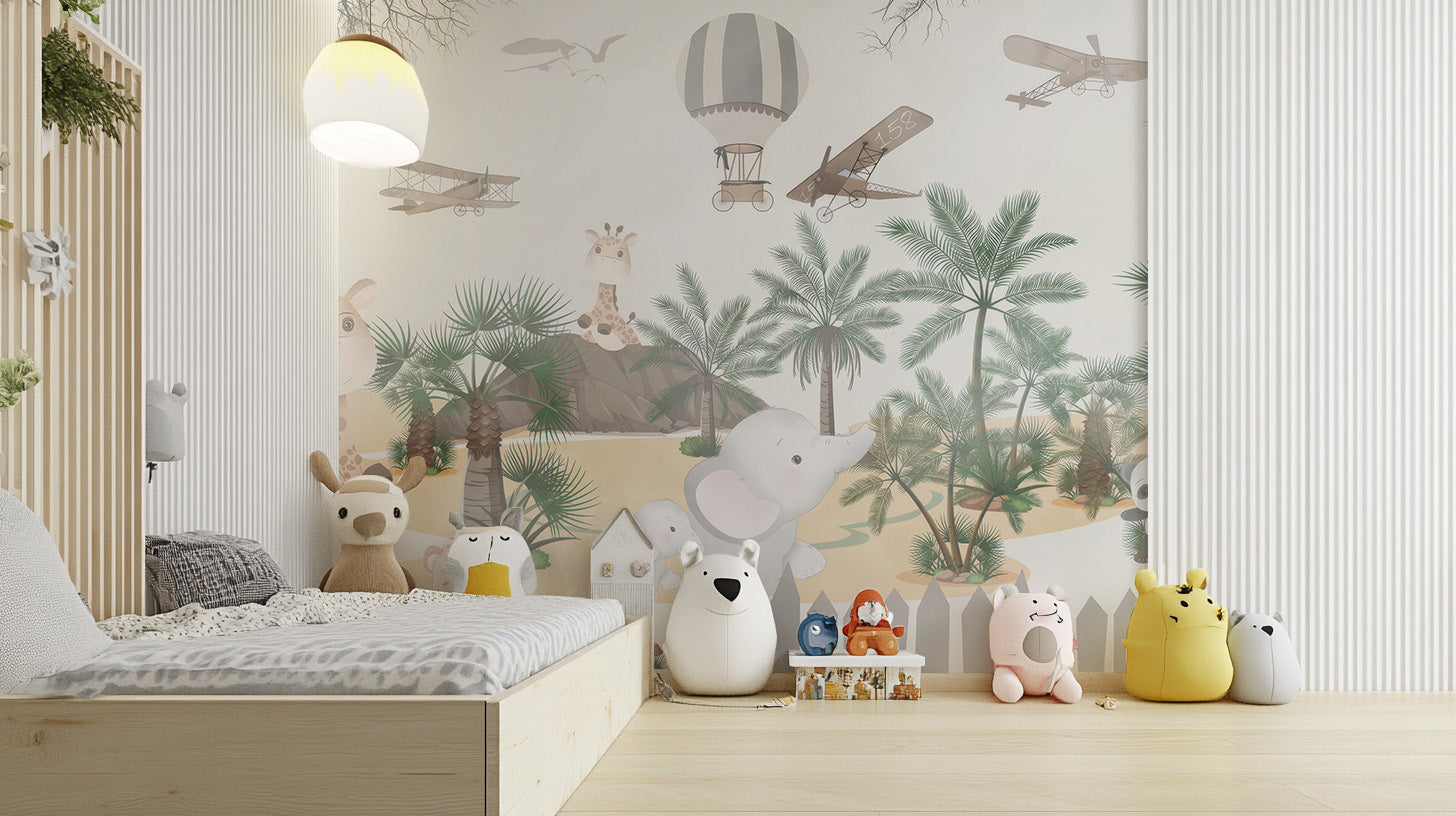 Cute Animal Safari Wallpaper Mural with animal friends