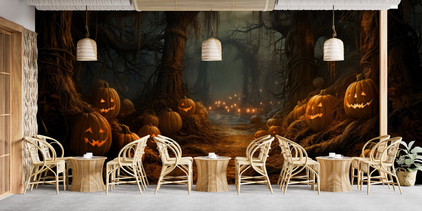 Spooky Pumpkin Forest Halloween Wallpaper