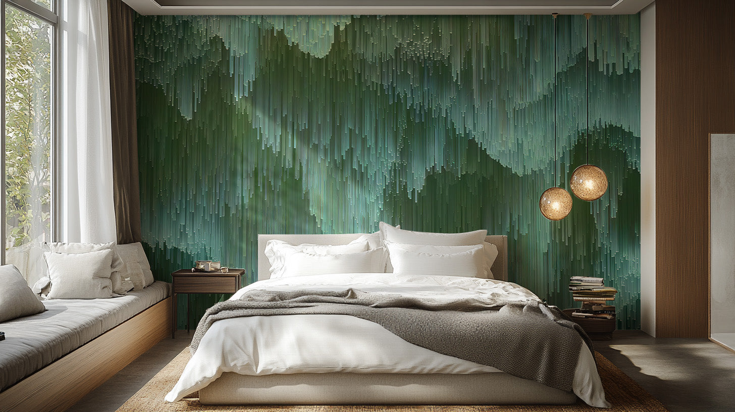 Green crystal wallpaper mural with a shimmering design
