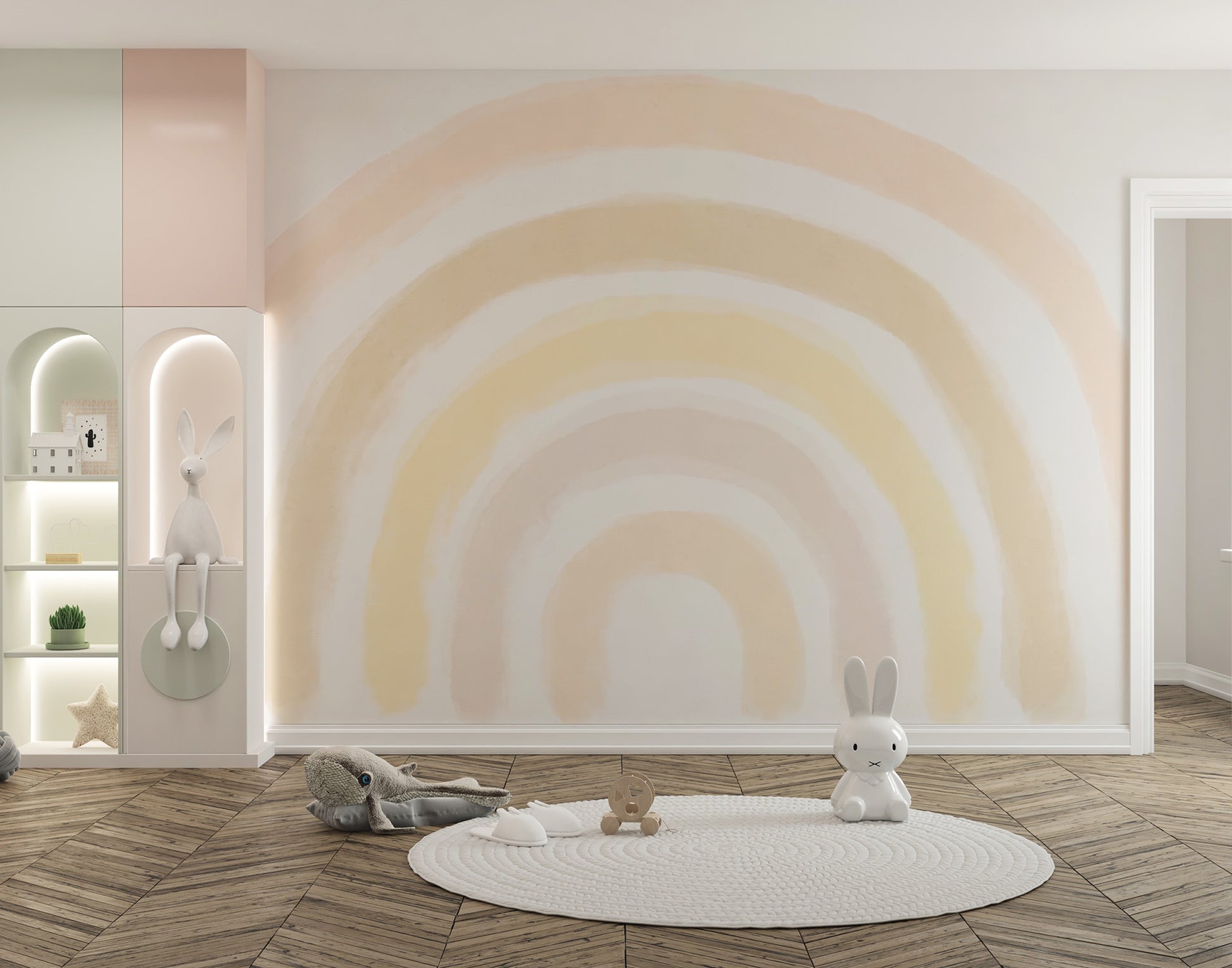 Rainbow wallpaper mural with a sunrise-inspired color blend
