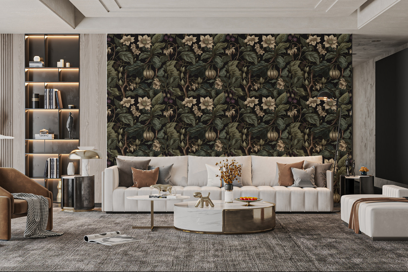 Botanical Blossom Wall Mural - Beige