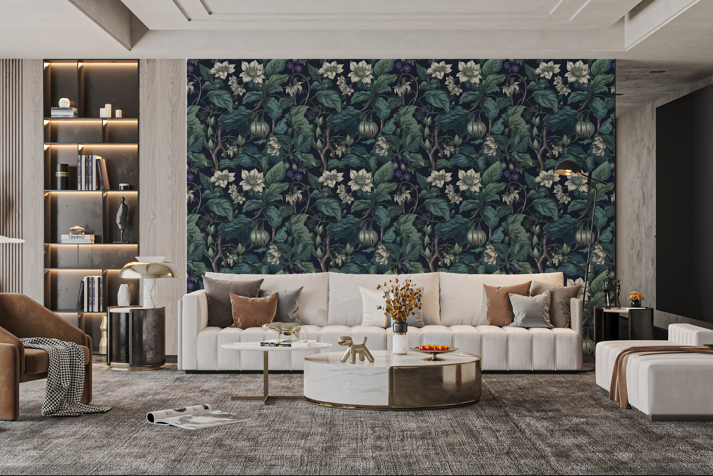 Botanical Blossom Wall Mural - Teal