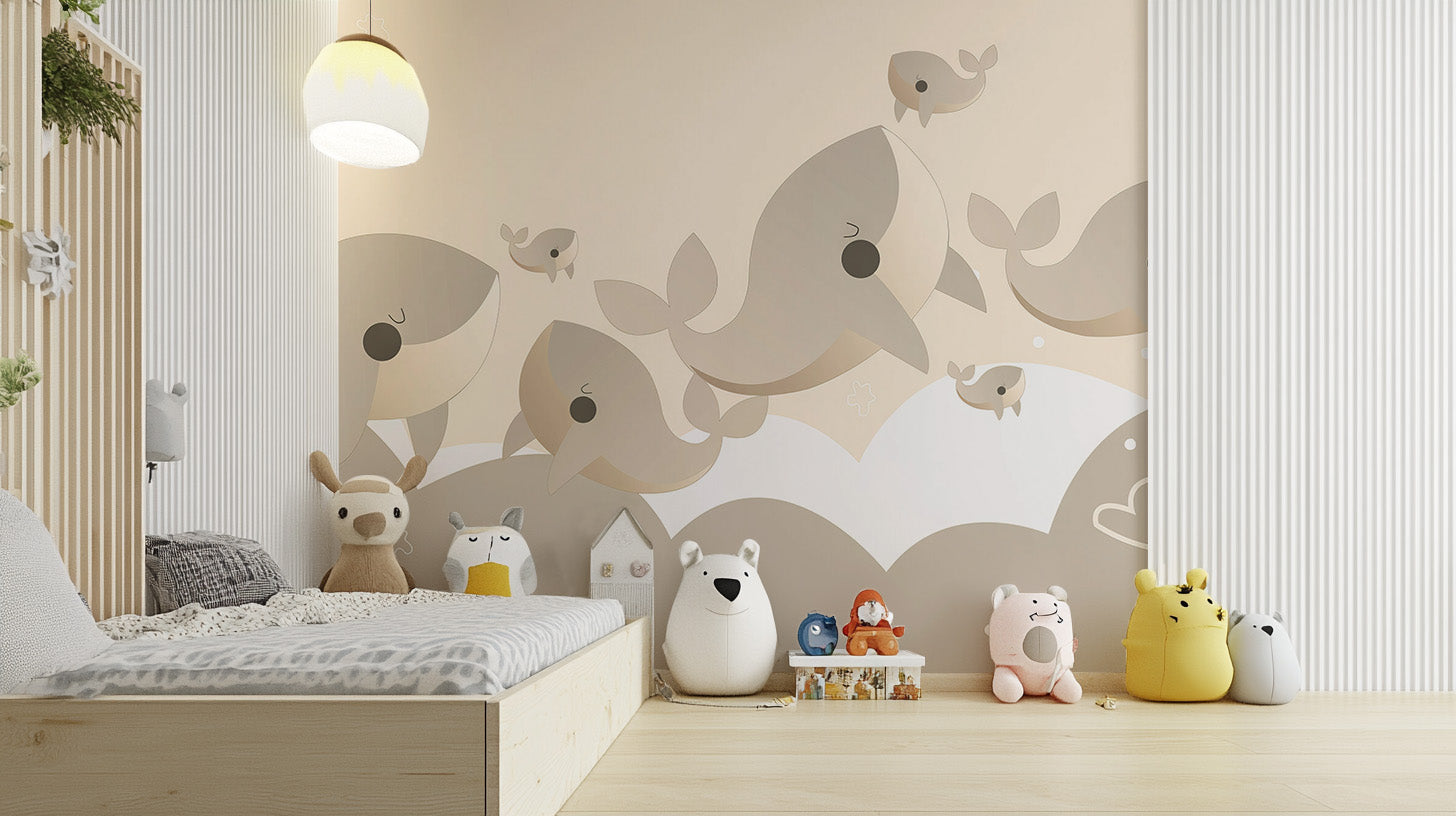 Brighten up with a Playful Whales Nursery Wall Mural