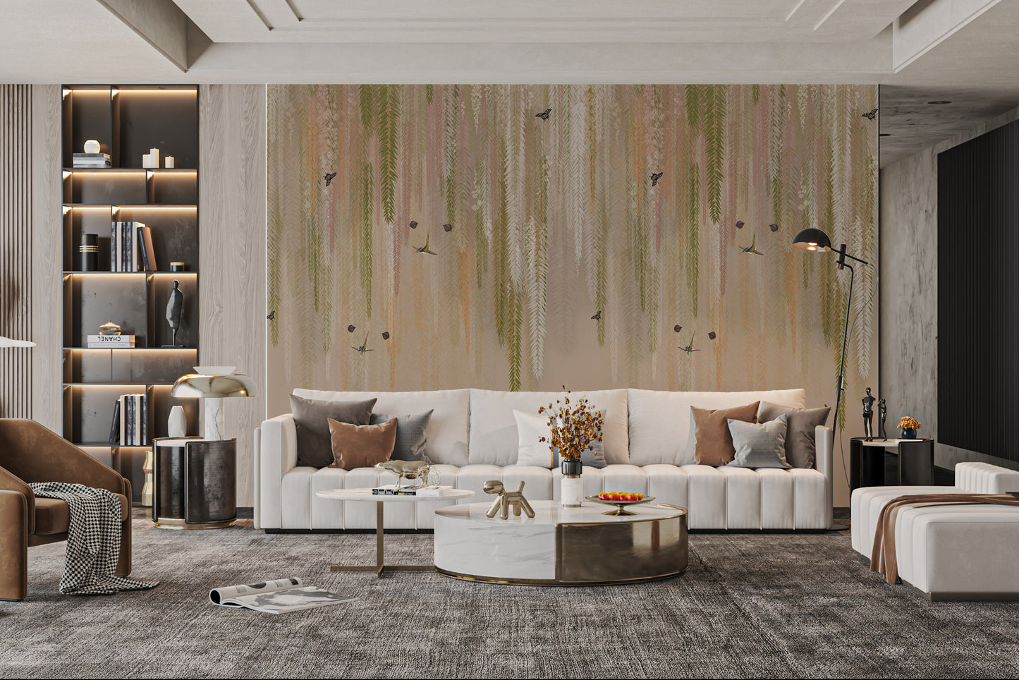 Hanging Leaves Wallpaper Mural - Beige