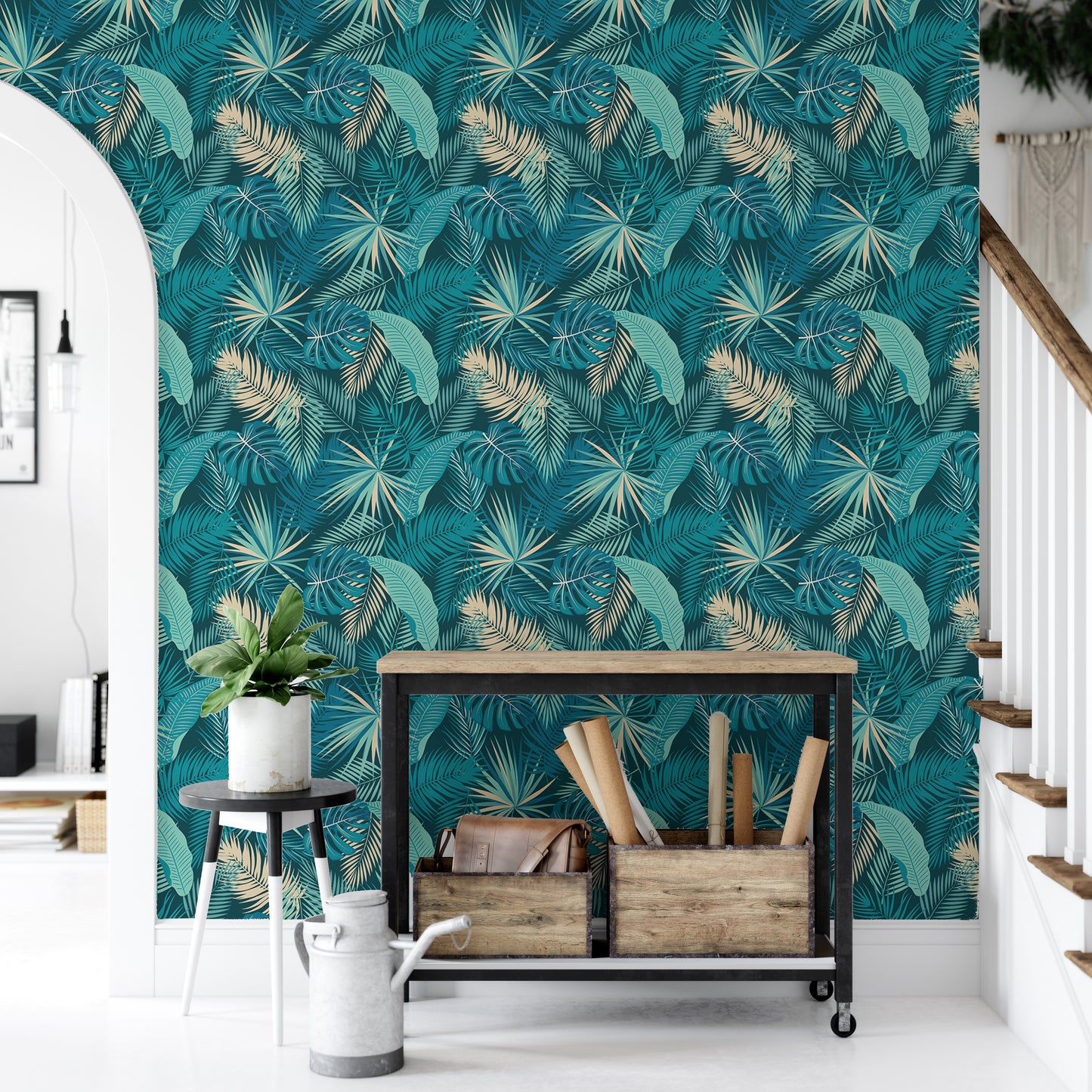 Tropical Jungle Palm Leaves Seamless Pattern Wallpaper