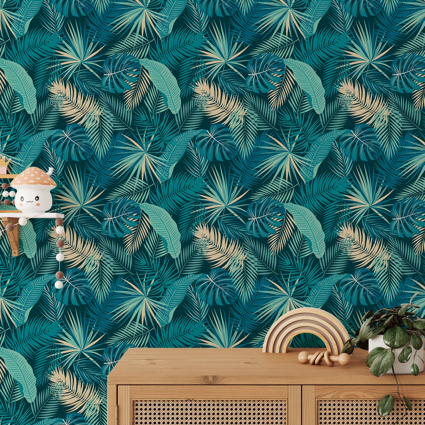 Tropical Jungle Palm Leaves Seamless Pattern Wallpaper