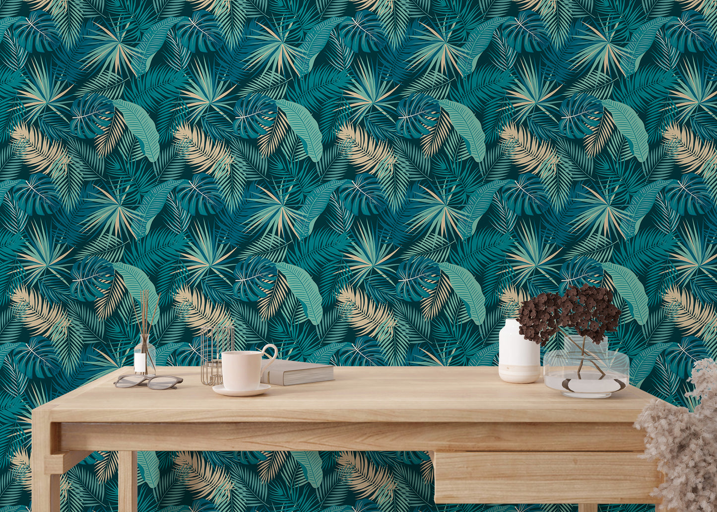 Tropical Jungle Palm Leaves Seamless Pattern Wallpaper