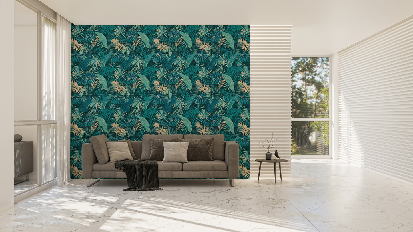 Tropical Jungle Palm Leaves Seamless Pattern Wallpaper