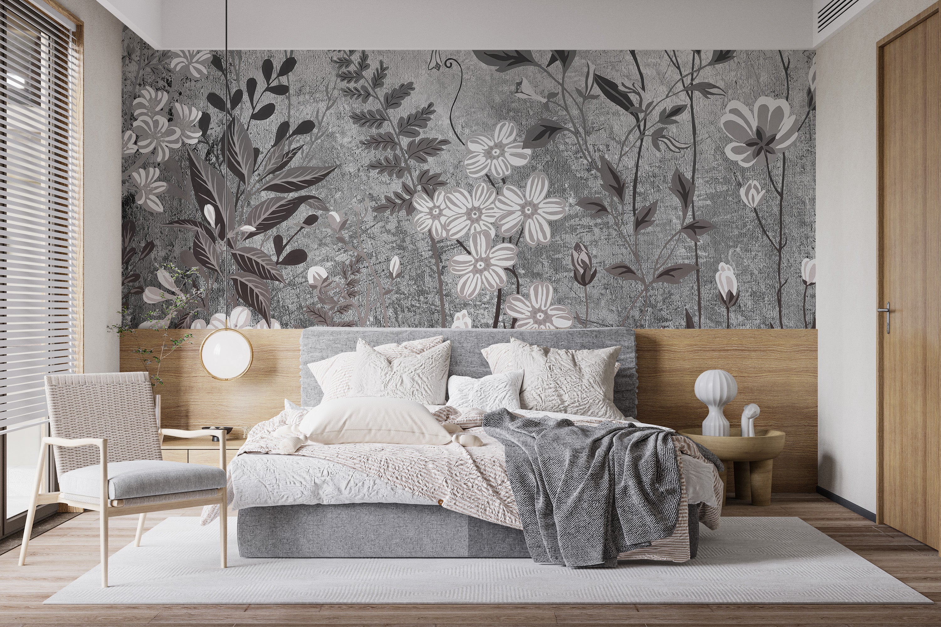 Beautiful botanical flower mural for tranquil spaces
