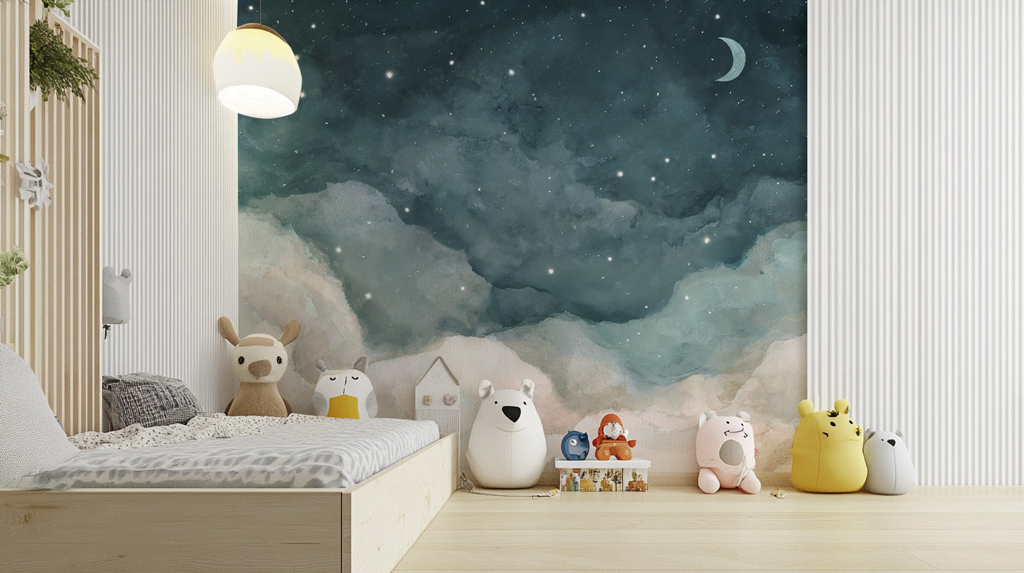 Blue Clouds Over Night Sky Wallpaper Mural