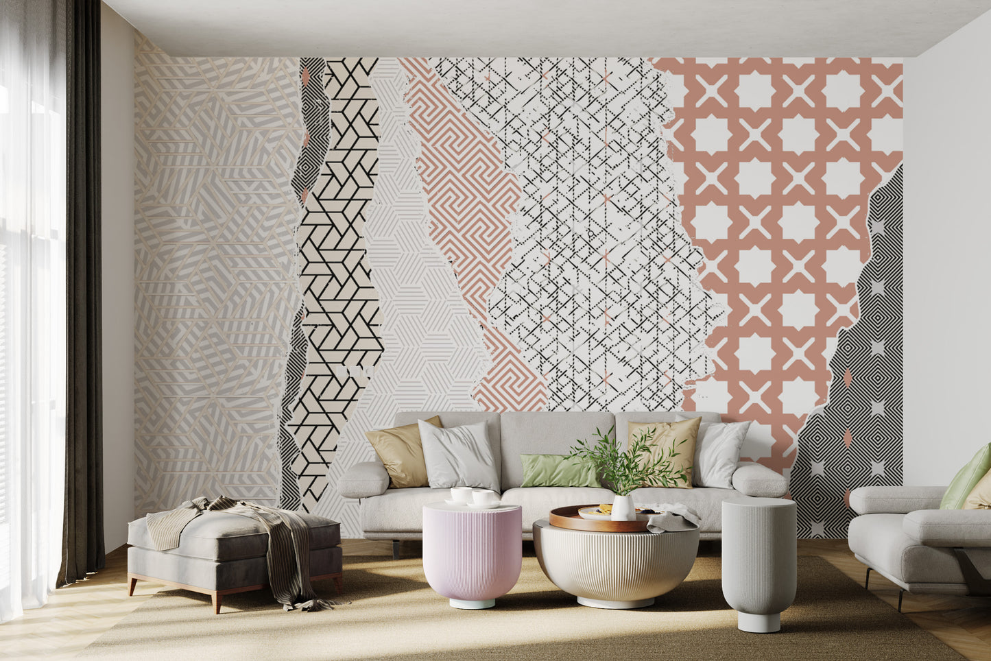 Vibrant geometric shapes mural for accent walls