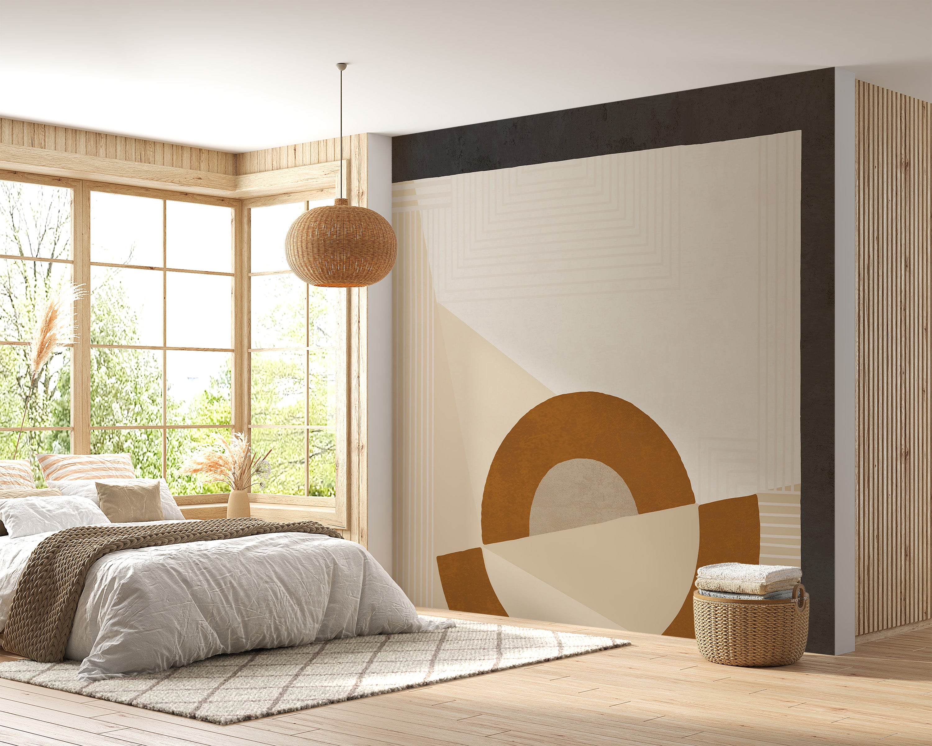 Elegant geometric design in beige for wall decoration.
