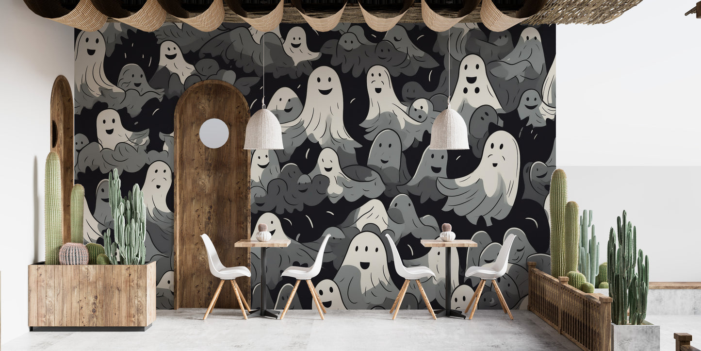 Black and White Ghosts Halloween Wallpaper