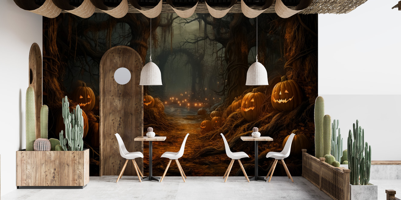 Spooky Pumpkin Forest Halloween Wallpaper