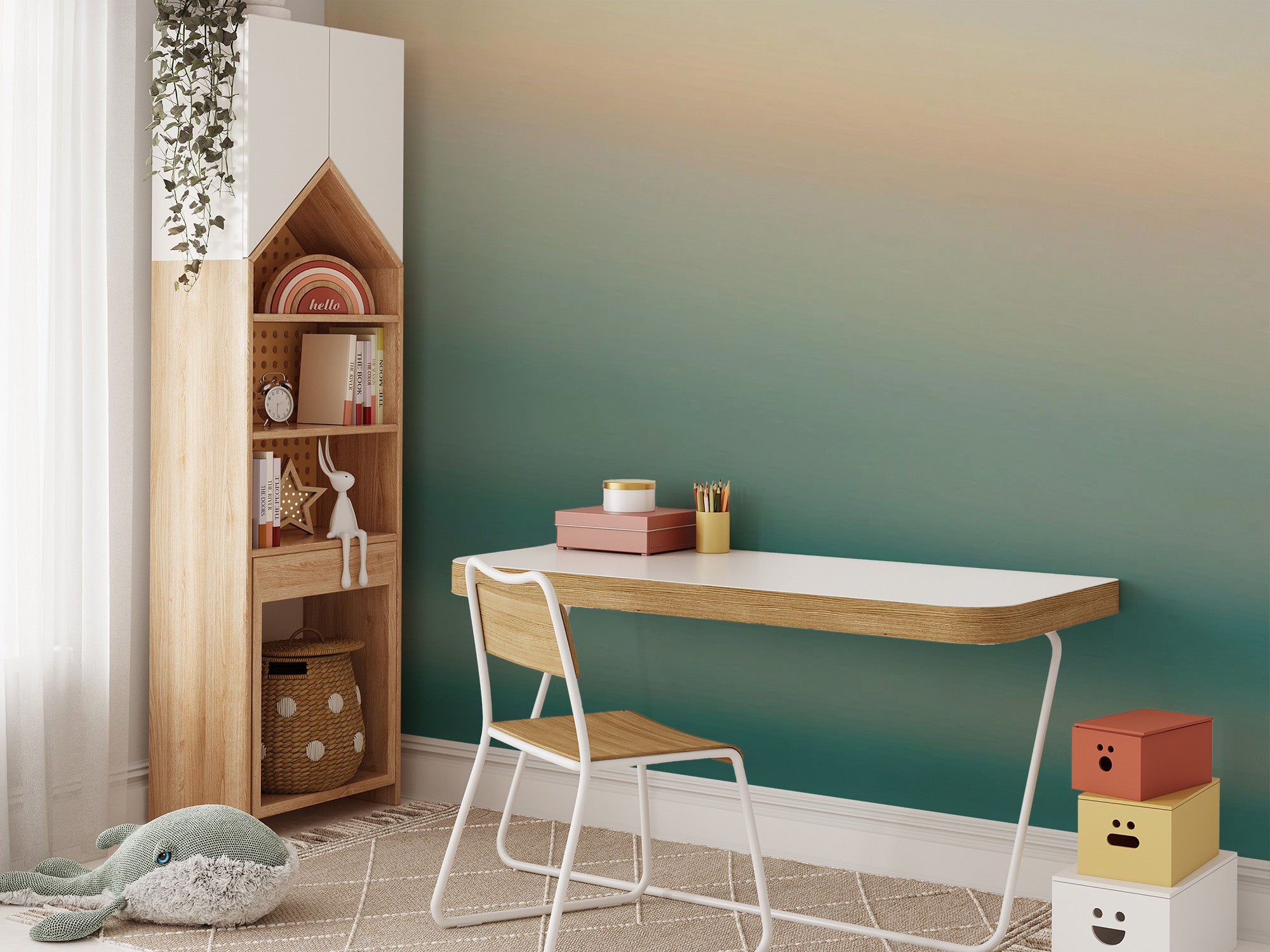 Artistic ocean green ombre mural for tranquil rooms
