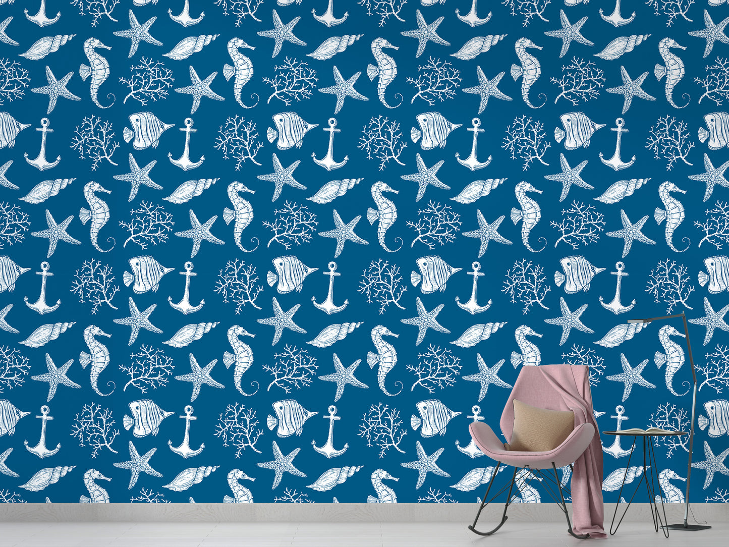 Blue ocean wallpaper with fish and aquatic animals