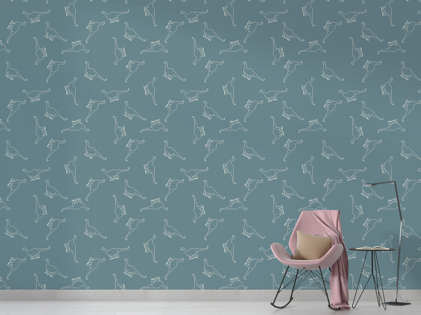 Neutral kids' wallpaper showcasing Apatosaurus dinosaurs