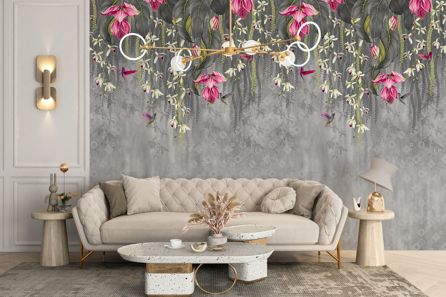 Modern blush blossom wall mural ideas
